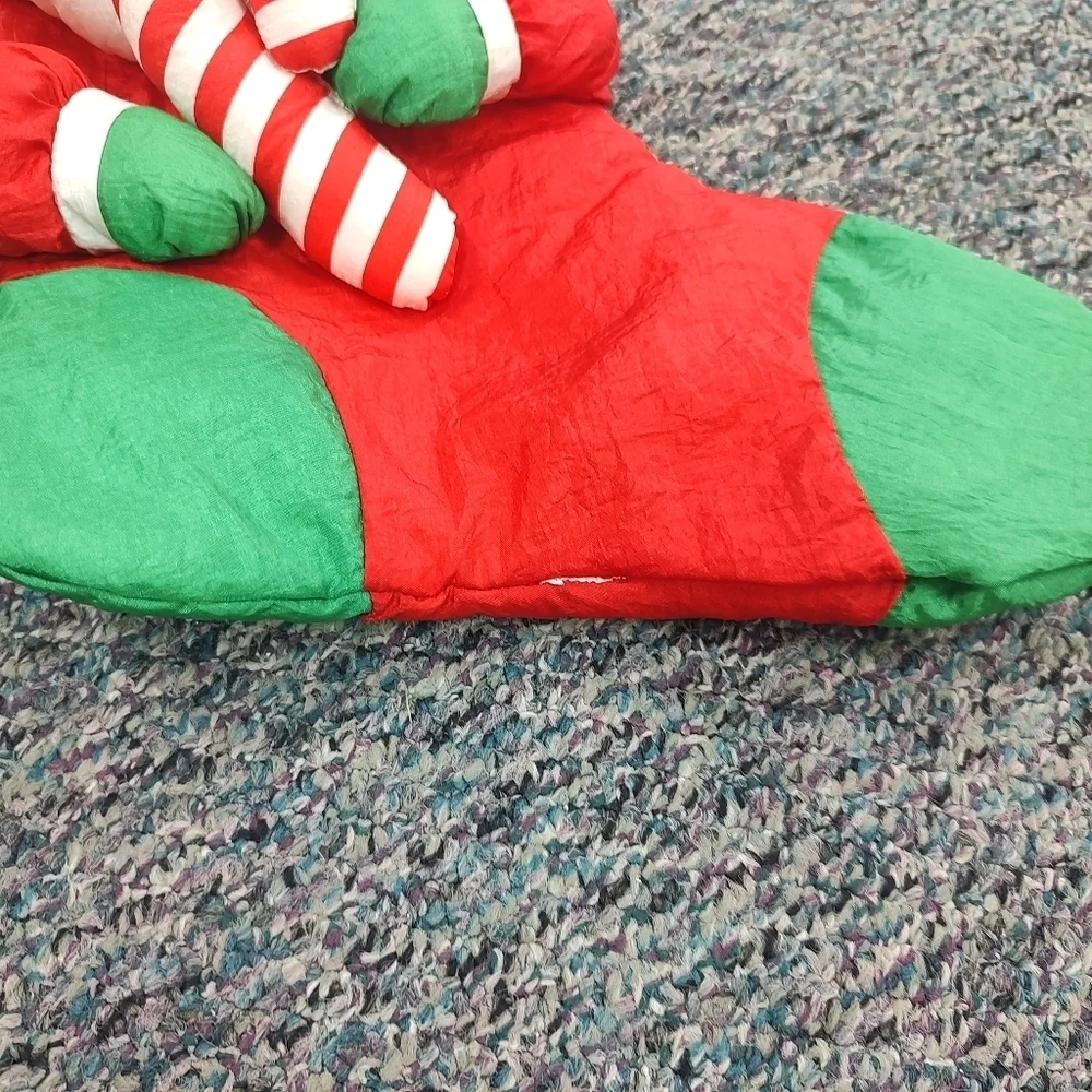Vintage Nylon Parachute 3D Plush Santa Claus Candy Cane Christmas Stocking
